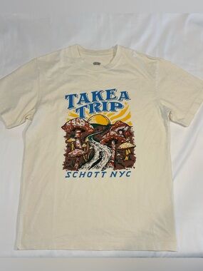 Schott NYC Cream 'Take a Trip' Graphic Tee with Multicolor Mushroom Art